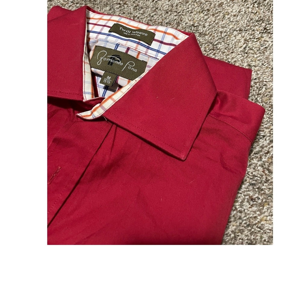 Fernando Pena Mens Red Short Sleeve Button Up Shirt Twill Weave Medium